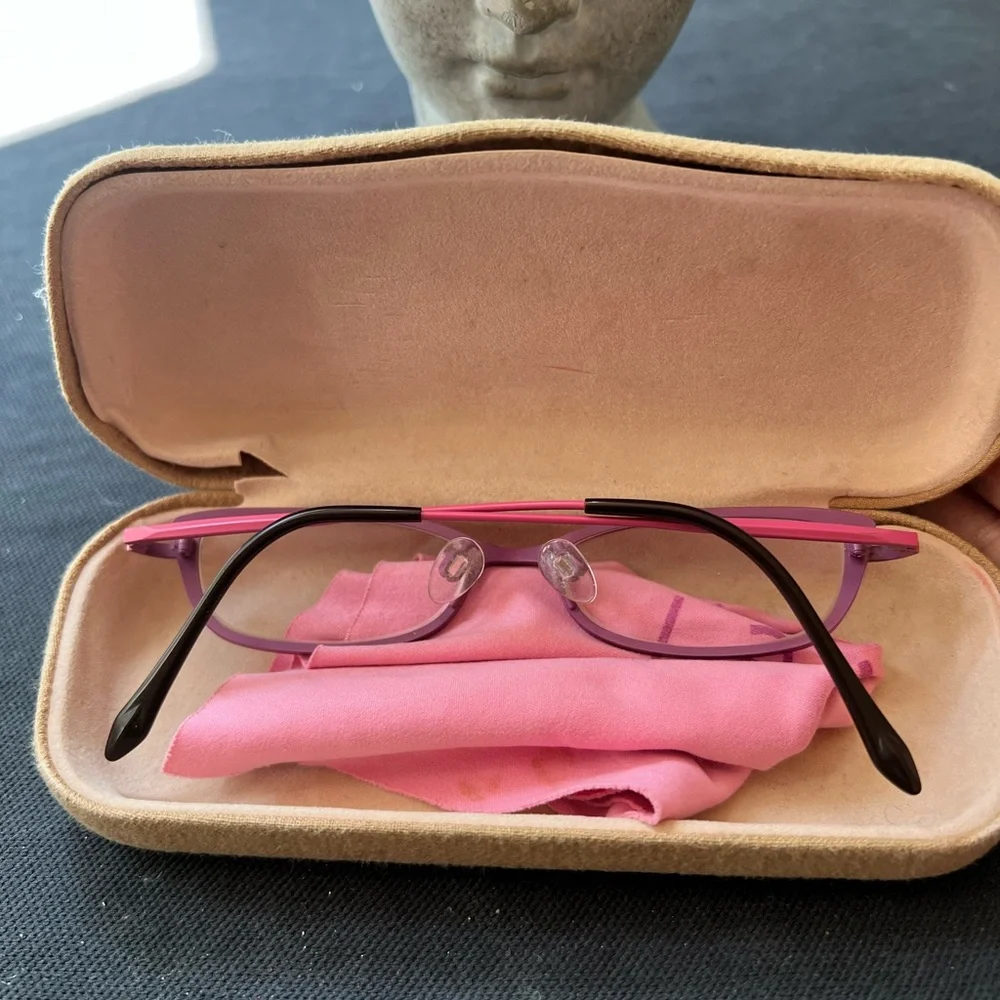 Bevel Eyeglasses Debbie Pink Berry Frame Case Japan 46-17 Titanium Vintage Y2K
